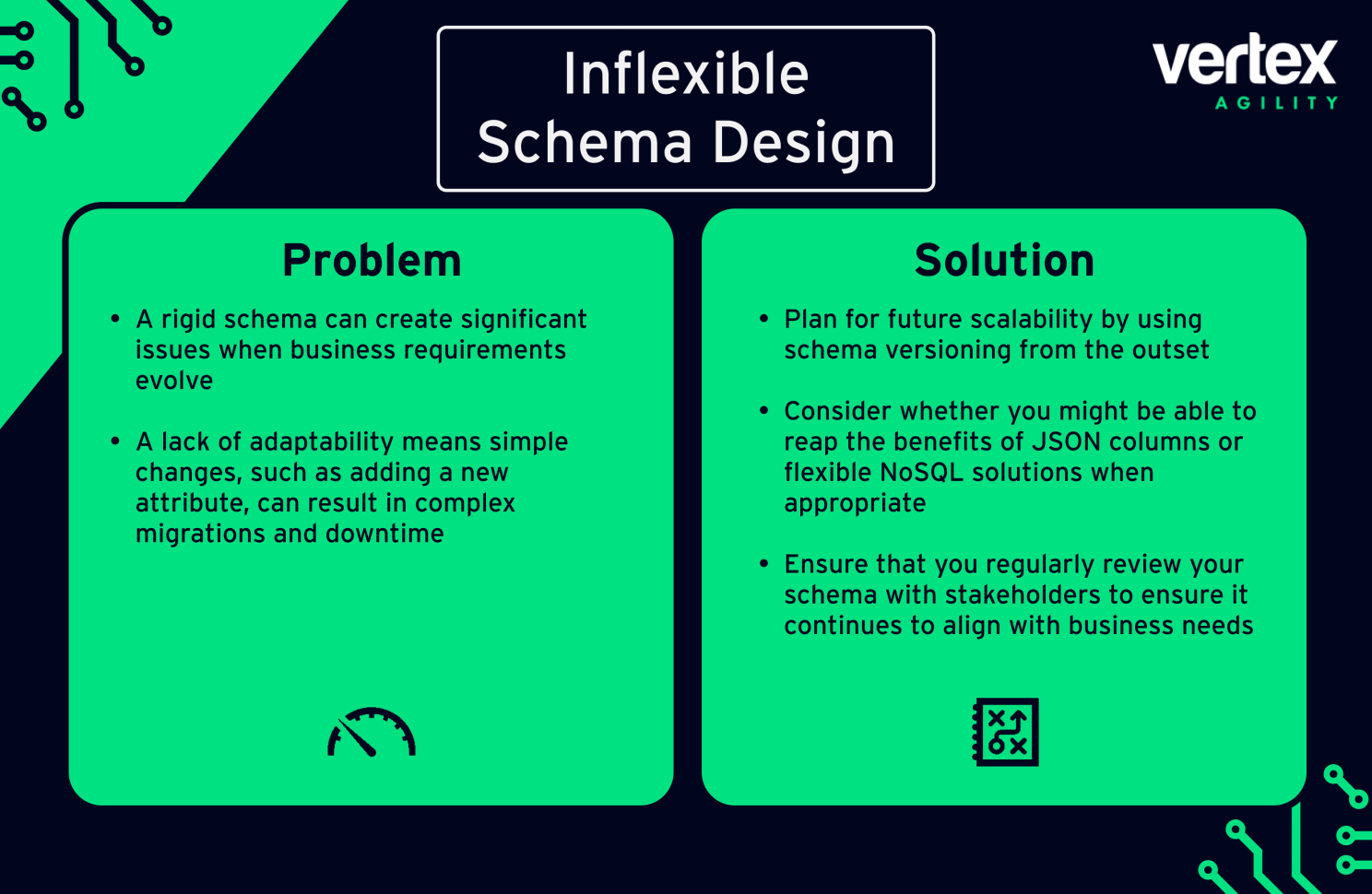 Graphic of a rigid data schema, with locked structure or inflexible blocks, visualising difficulty of change.
